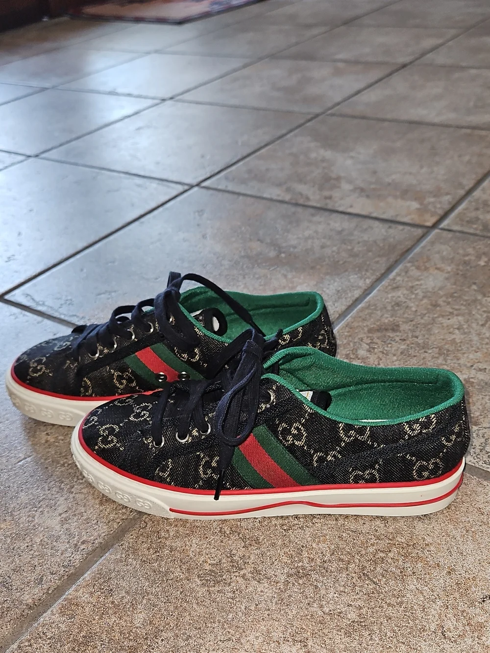 GUCCI Mens Tennis 1977 Black GG Denim Stripe Low-Top Sneaker